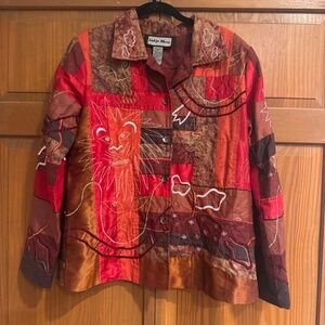 VINTAGE- Indigo Moon Boho Embroidered Patchwork Jacket Shirt Size S